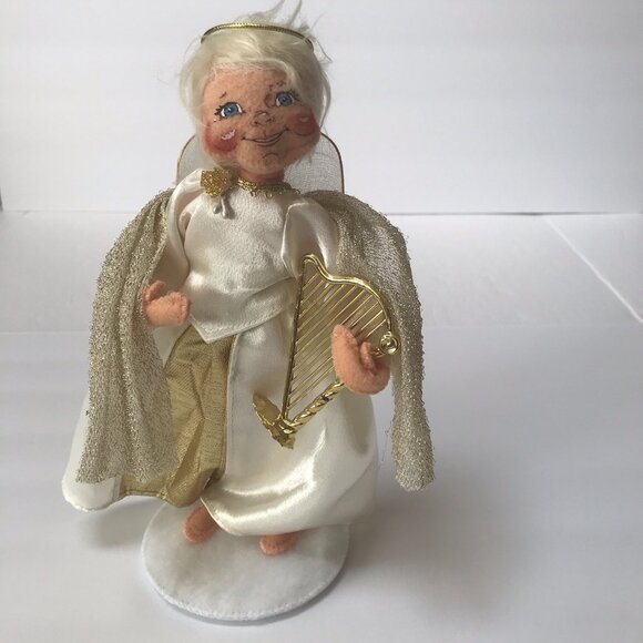Annalee Angel Doll Christmas Harp Standing Halo Gold Holiday Decor 2013 Kitsch - Picture 5 of 16